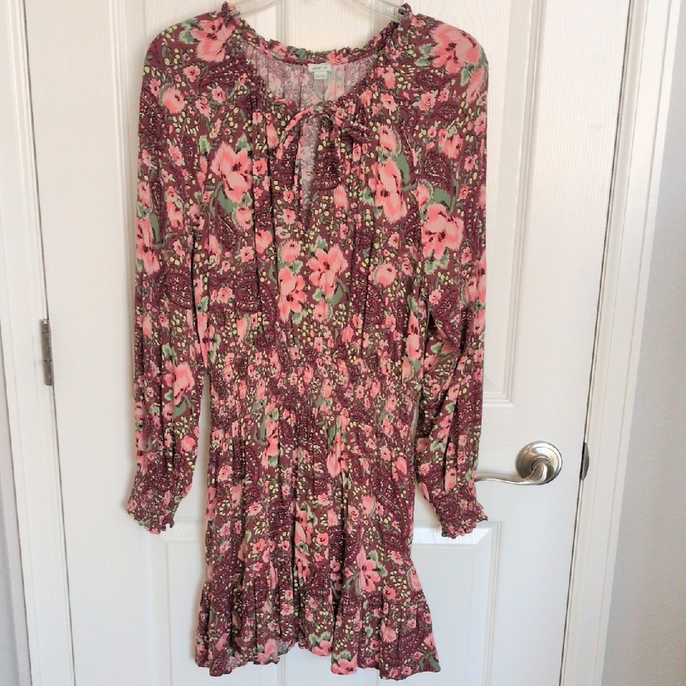 Aerie Burgundy Floral Print Mini Dress - M